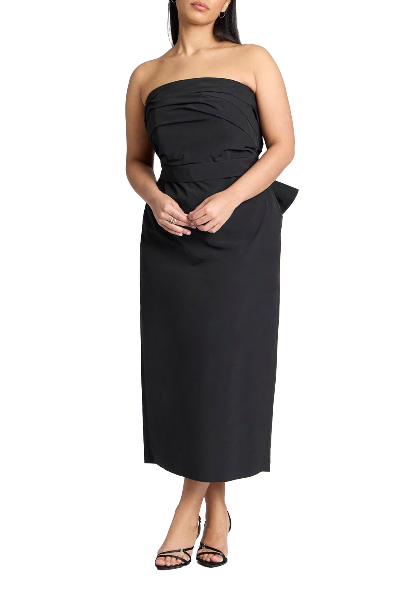 ELOQUII Women's Plus Size Pleated Bodice Bow Detail Dress - 14, Black Onyx