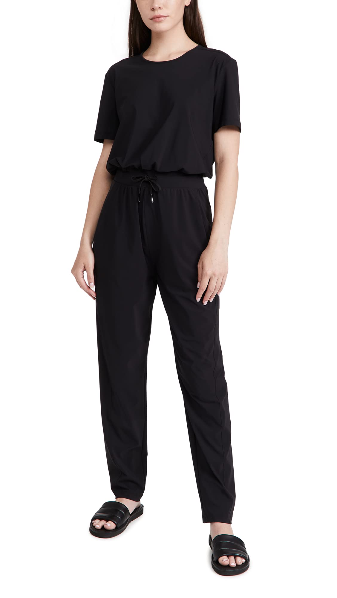 Sweaty Betty Women's Explorer 29" Casual Sweat Wicking Workout Jumpsuit Tennis Dress, Black, Medium