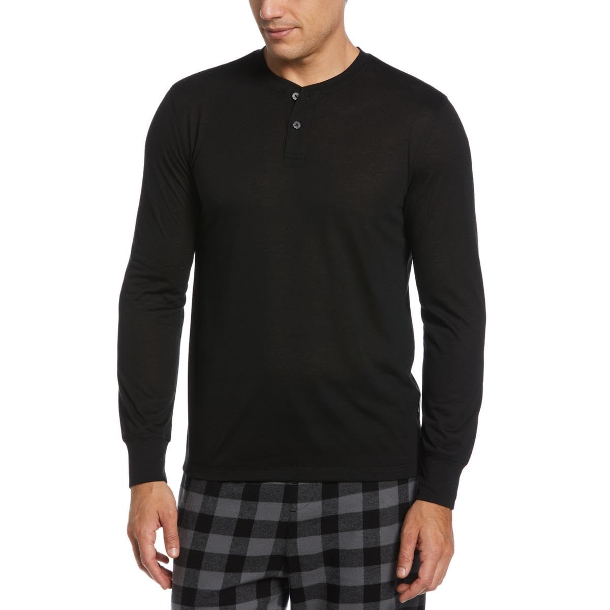 Camisa de dormir masculina Perry Ellis Portfolio Henley sólida, preta, pequena