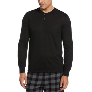 Camisa de dormir masculina Perry Ellis Portfolio Henley sólida, preta, pequena