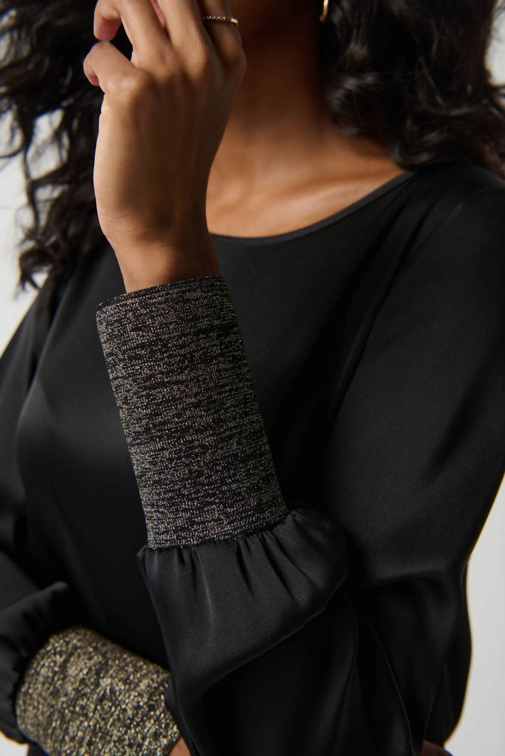 Joseph Ribkoff - Metallic Knit Cuffed Top