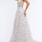 Vienna Prom - Floral Plunging V-neckline A-line Long Gown