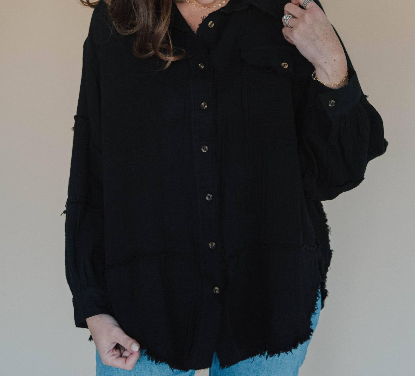 Easel - Zara Gauze Button Down Top