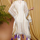 Zaalima Fashion - Striped Organza Kaftan Suit With Mirror Work And Tassel Accents