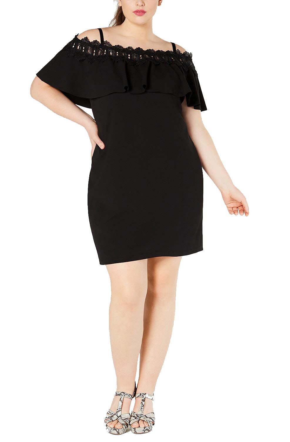 BCX Womens Juniors Plus Off-The-Shoulder Shift Dress Black 2X