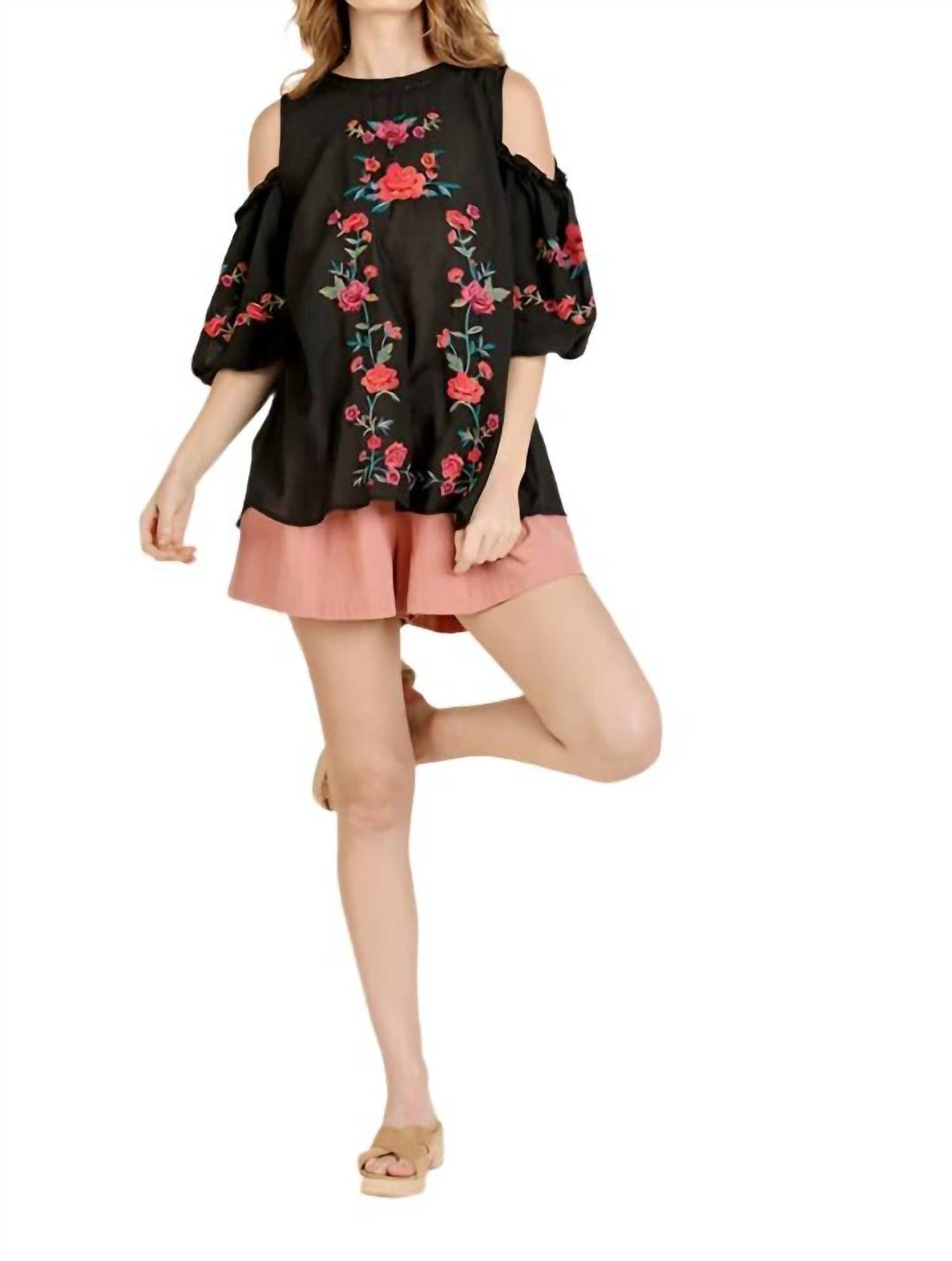Umgee - Floral Embroidered Peasant Top