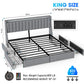 King Upholstered Bed Frame With 4 Storage Drawers, RGB LED Lights & USB / Type-C Charging Station