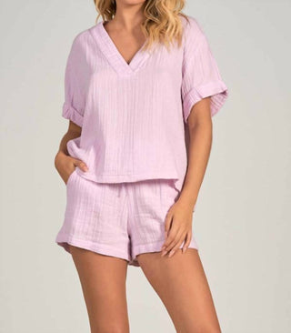 Elan - Short Sleeve Cotton Gauze V-neck Top