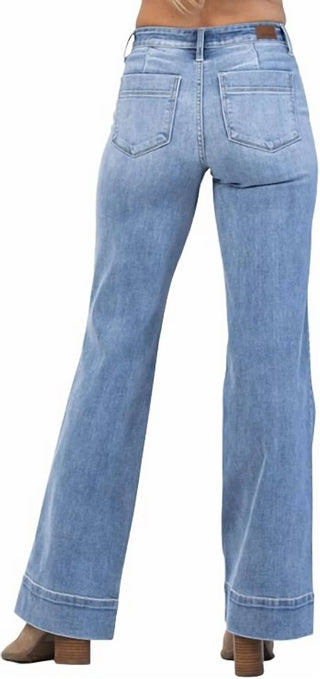 Judy Blue - Calça Jeans de Cintura Média e Perna Larga