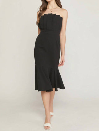 Entro - Pleated Strapless Midi Dress
