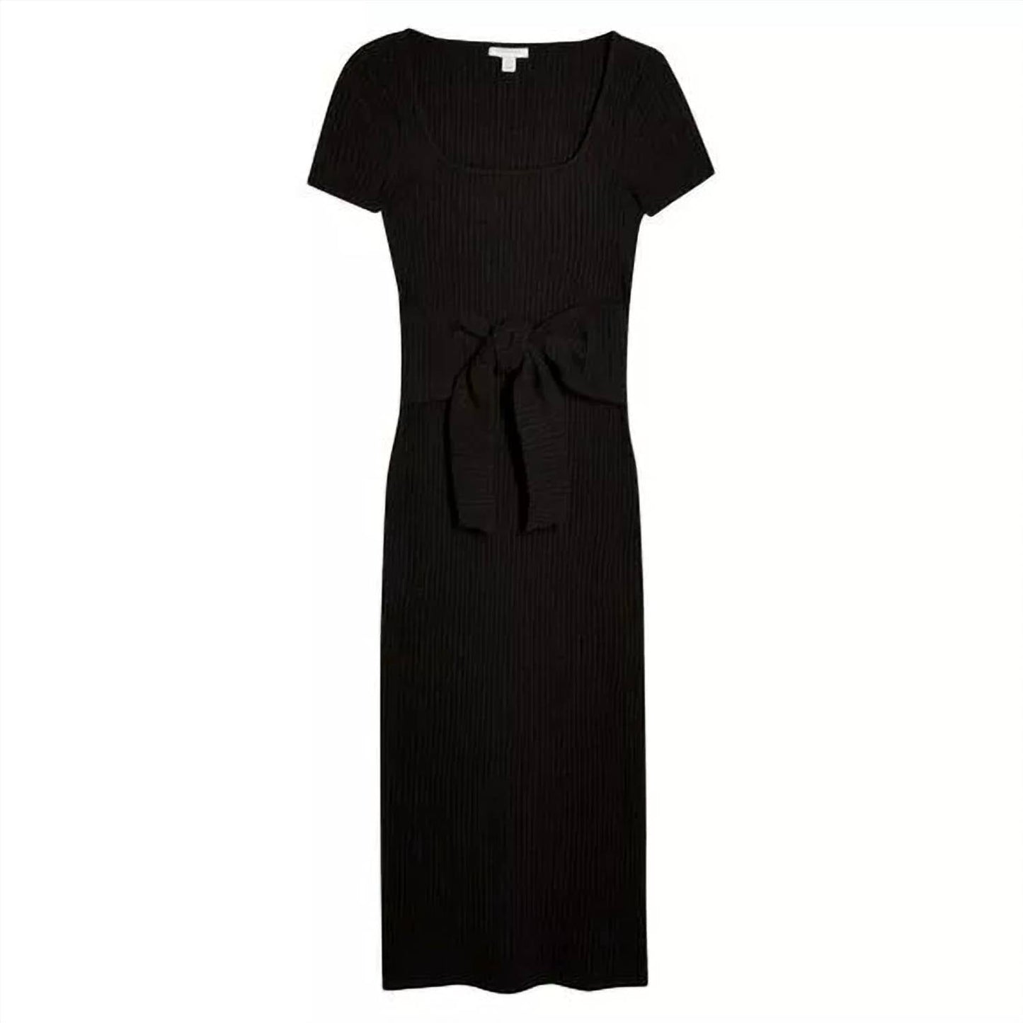 Topshop - Rib Knit Tie Waist Slit Bodycon Stretch Midi Dress