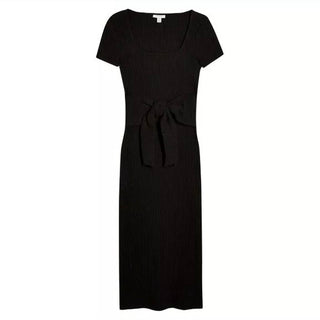 Topshop - Vestido midi elástico com fenda e amarração na cintura em malha canelada