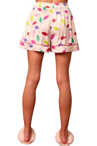 Peach Love - Conjunto de pijama com estampa de luzes de Natal em cetim