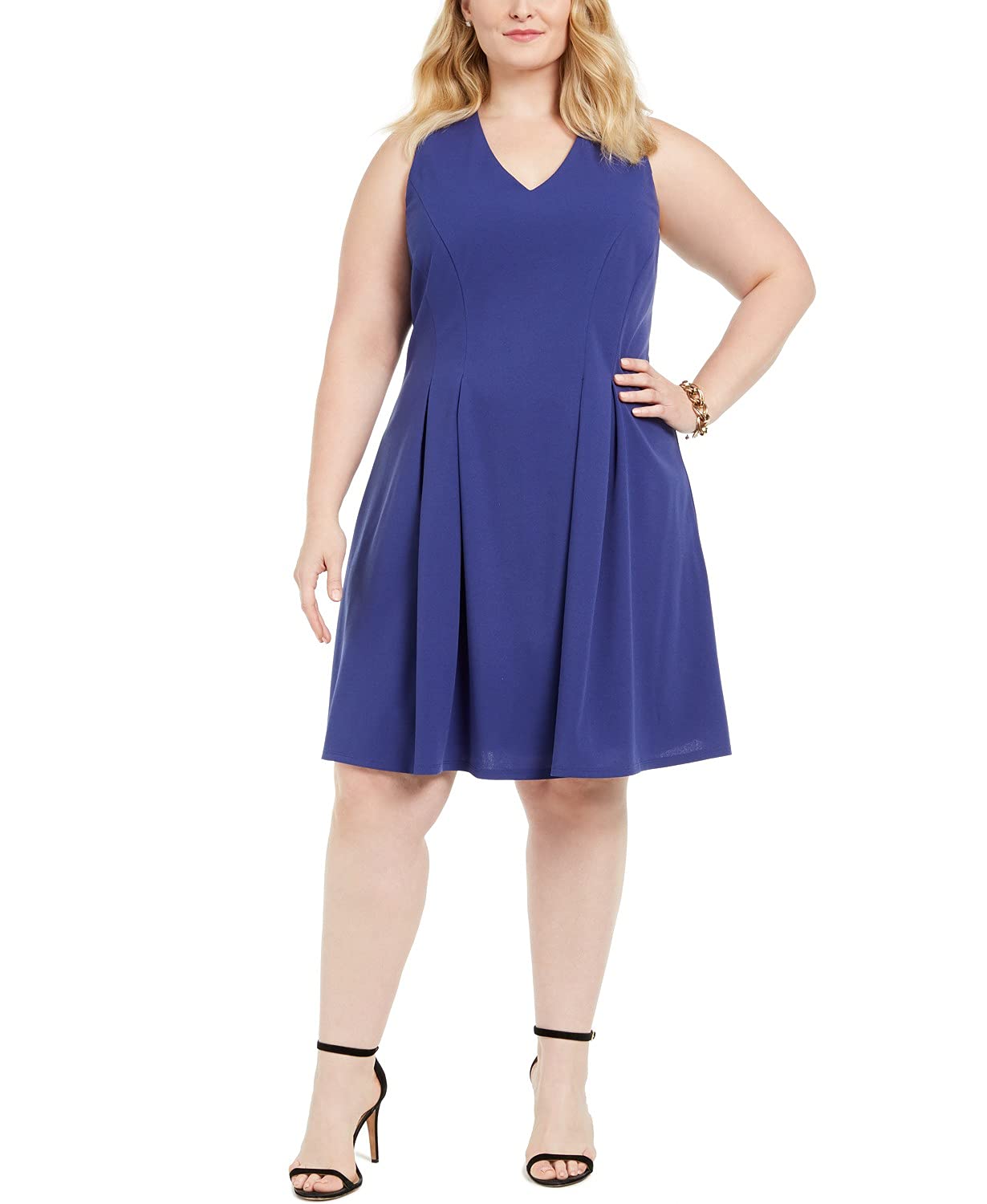 Teeze Me Womens Plus Pleated V Neck Wear to Work Dress Blue 20