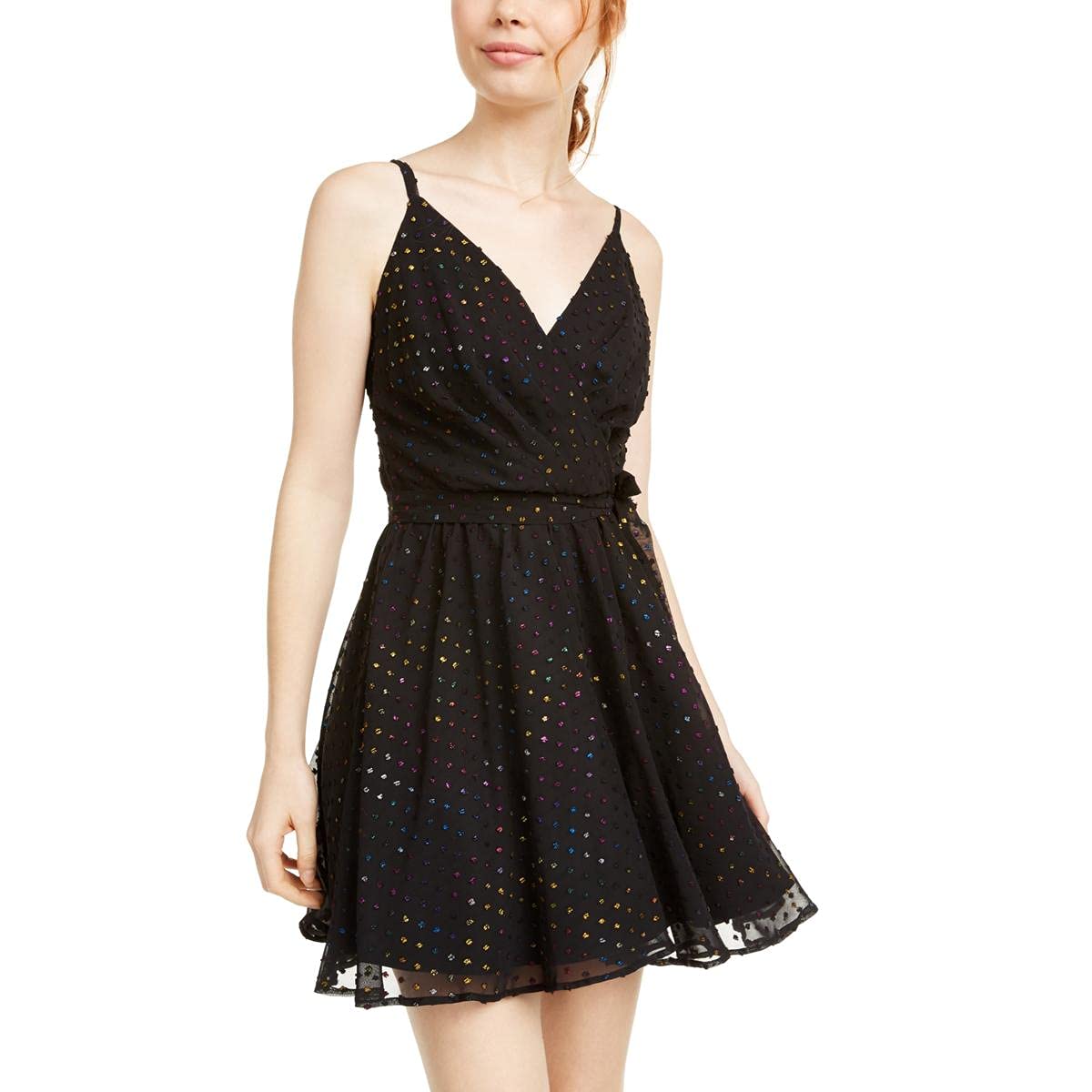 As U Wish Womens Juniors Chiffon Metallic Mini Dress Black 11