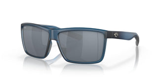 Costa Del Mar Mens Rinconcito Polarized Rectangular Sunglasses Matte Atlantic BlueGrey Silver Mirrored Polarized580P 60 mm