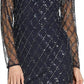 Adrianna Papell - Scoop Neck Long Sleeve Sequined Beaded Zipper Back Shift Mesh Dress
