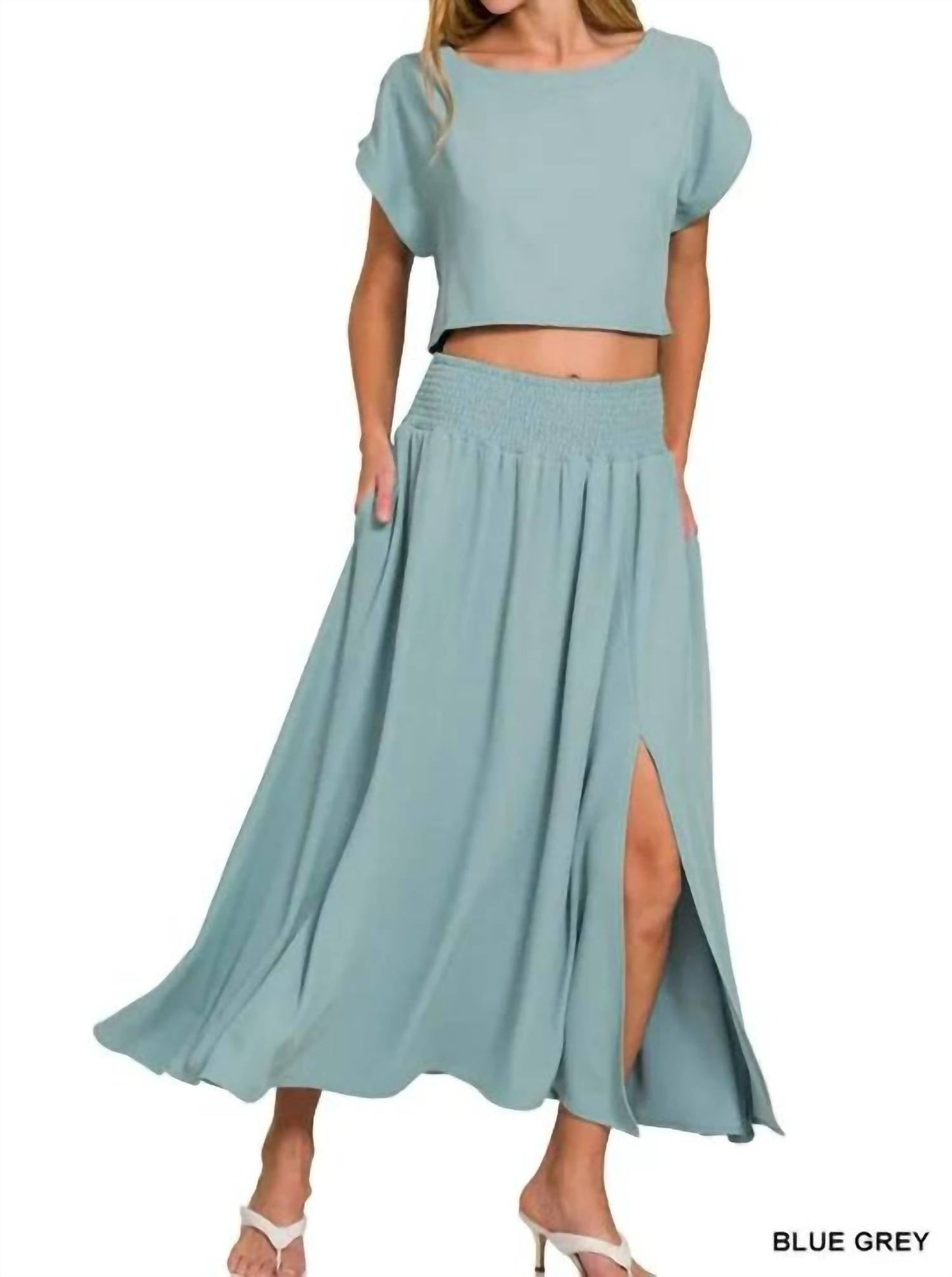 Trendsi - Zenana Heavy Woven Span Crop Tee & Skirt Set