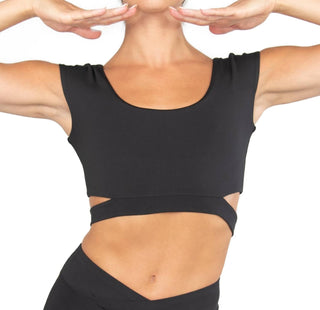 Body Wrappers - Recycled Poly Cap Sleeve Side Band Crop Top