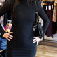 Steve Madden - Krista Sheer Rhinestone Dress With Long Sleeves