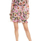 Charles Henry Long Sleeve Faux Wrap Minidress in Navy Floral, Size Large