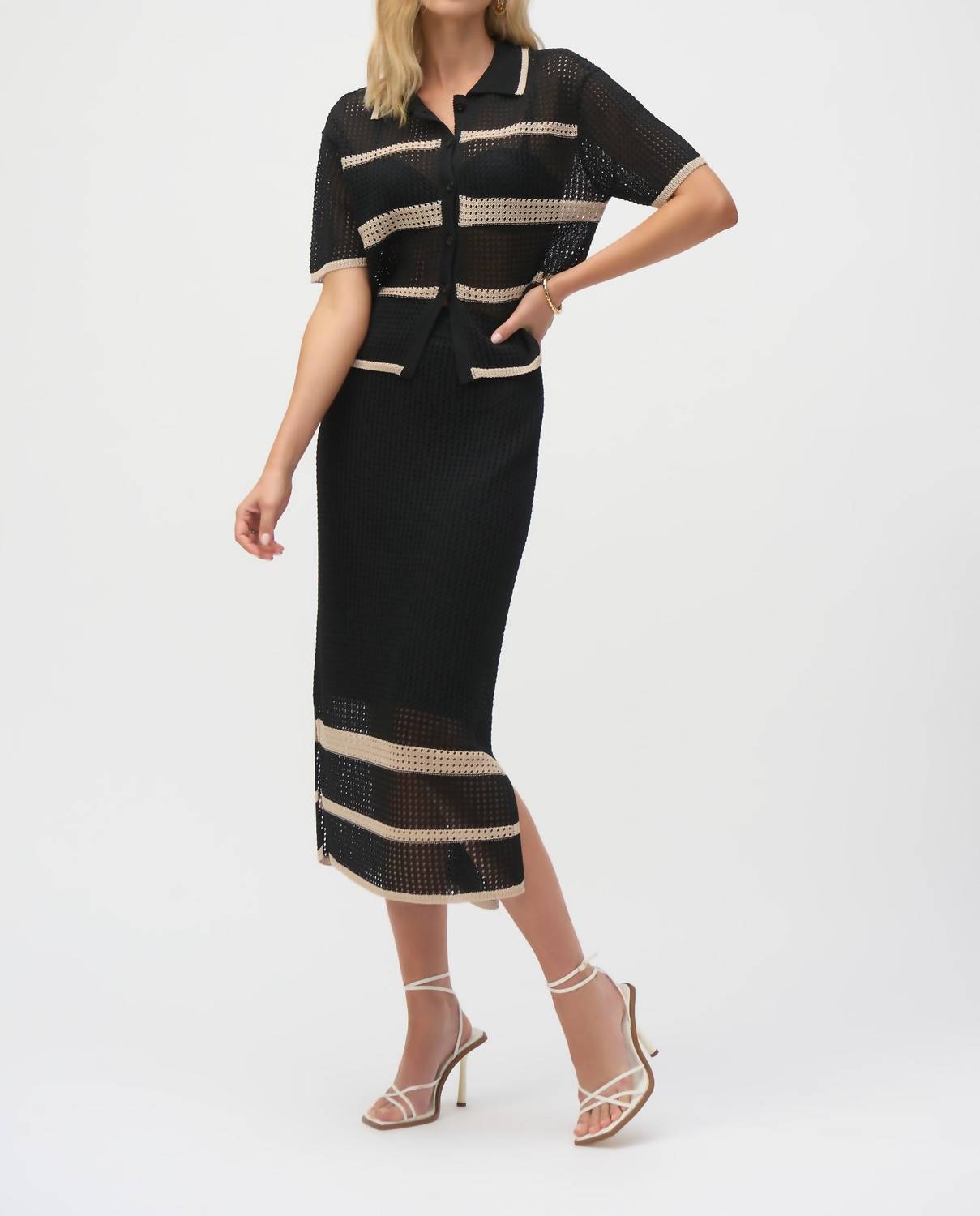 Joseph Ribkoff - Sweater Knit Open Stitch Stripe Skirt