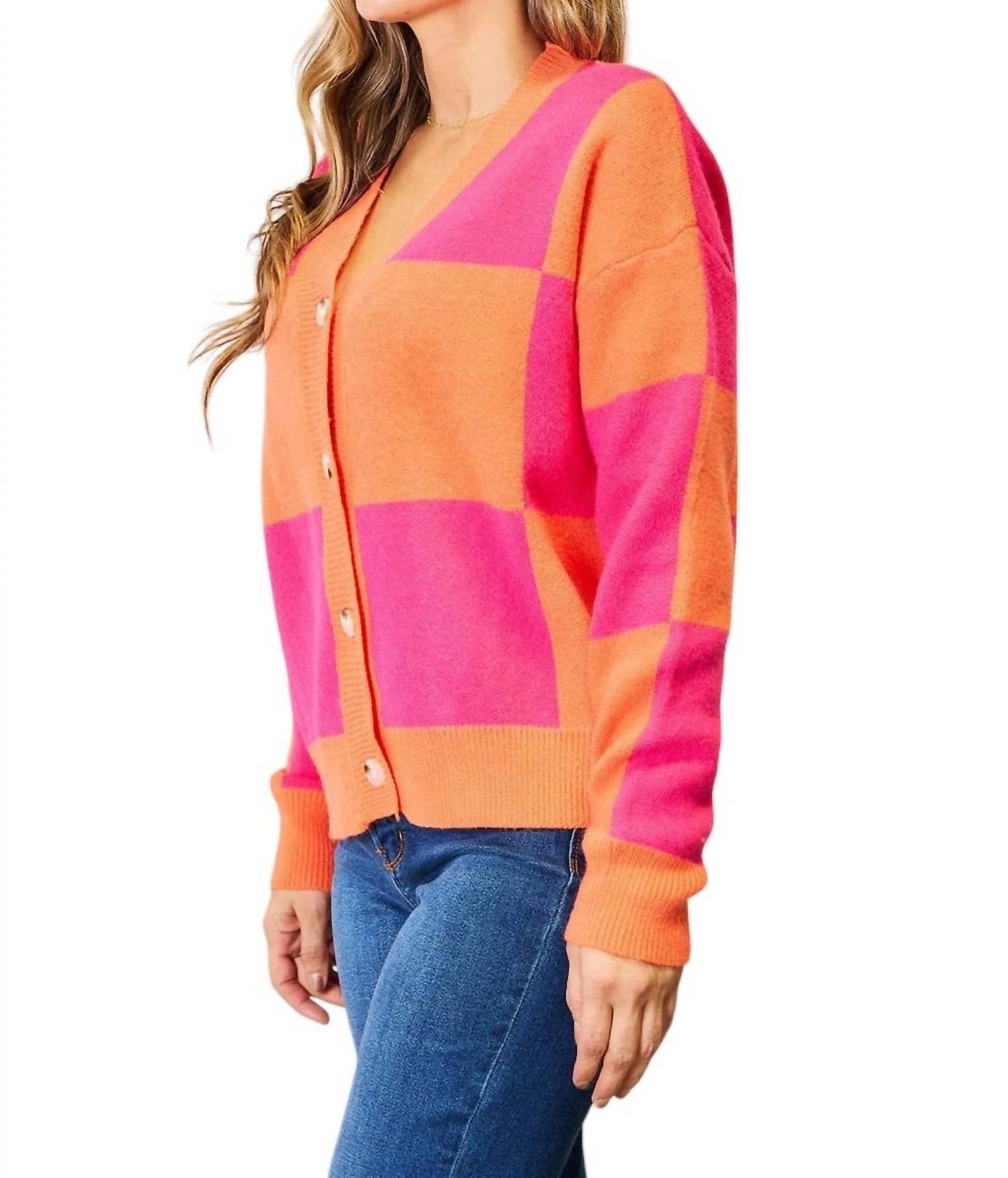 Double Take - Woven Right Checkered Cardigan
