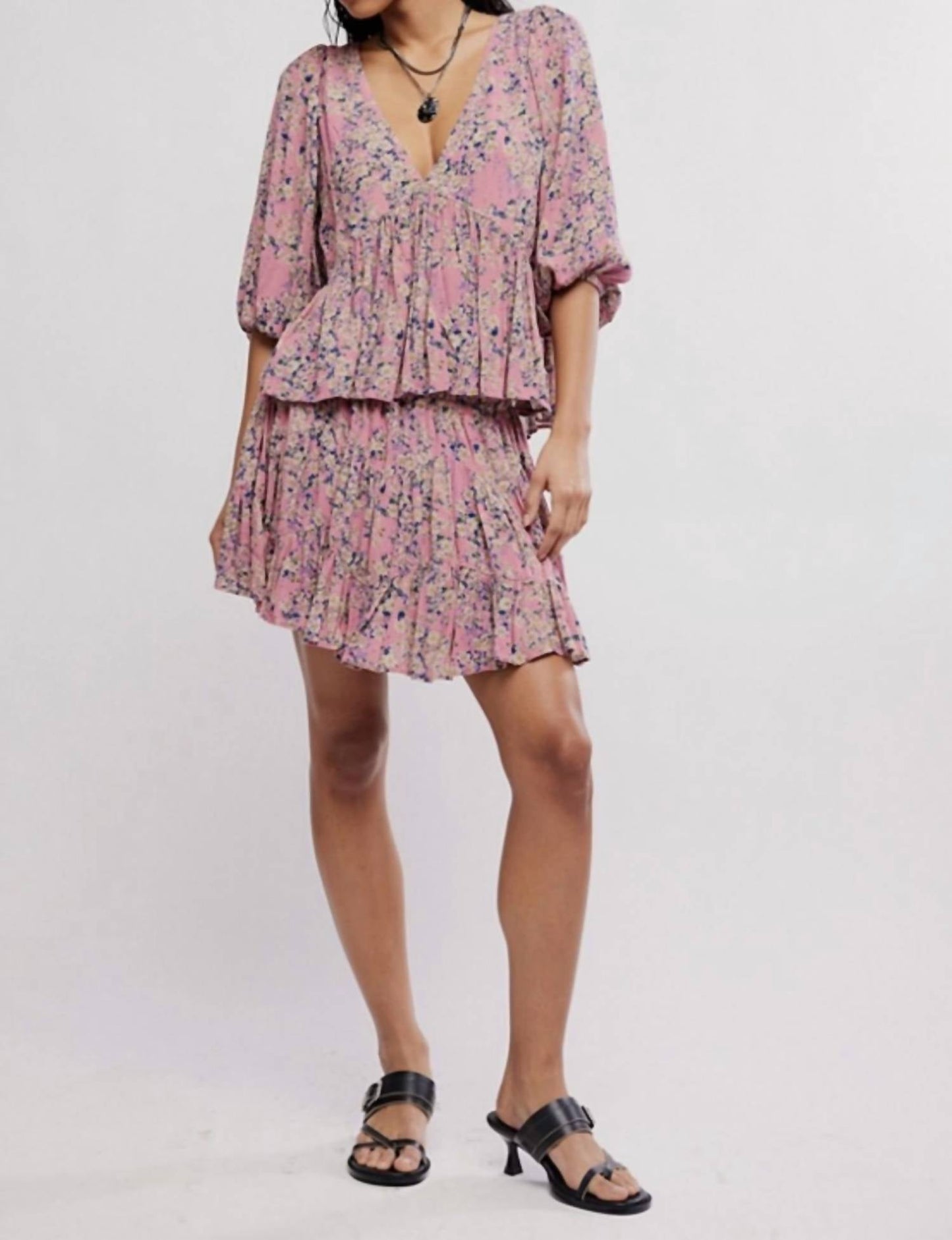 Free People - Perishing Floral Print Blouse & Skirt Set