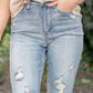 Judy Blue - High Waist Double Cuff Fray Hem Distressed Boyfriend Jeans