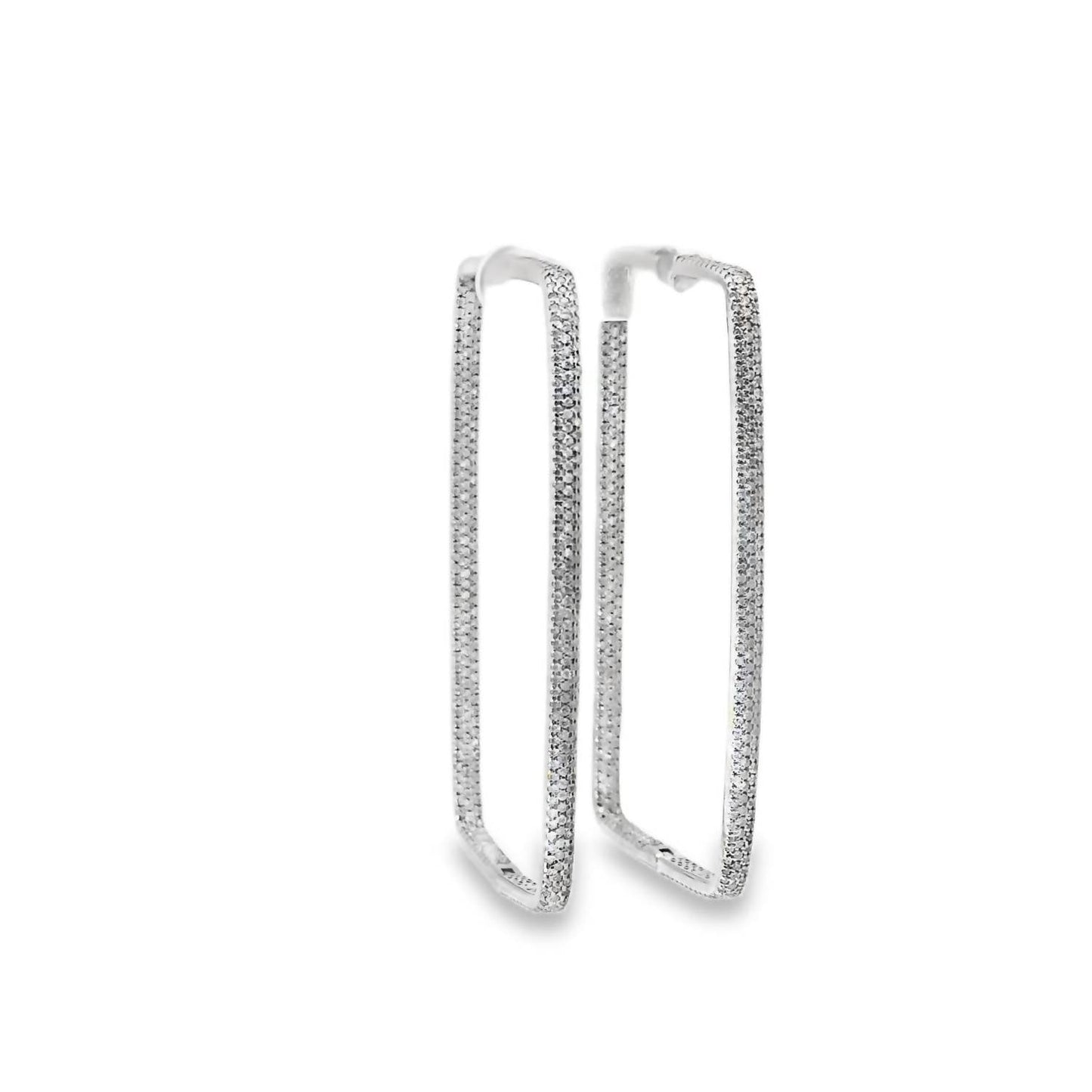 Deluxe Jewelry Ltd - Women's Mega Rectangle Pave Diamond Hoop Earrings