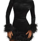 Blu Pepper - Round Neck Long Sleeve Feather Mini Dress