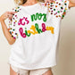 Trendsi - BiBi Metallic Letter Spangle Raglan Puff Sleeve Top