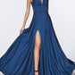 Ladivine - Long Satin A-line Dress With Slit