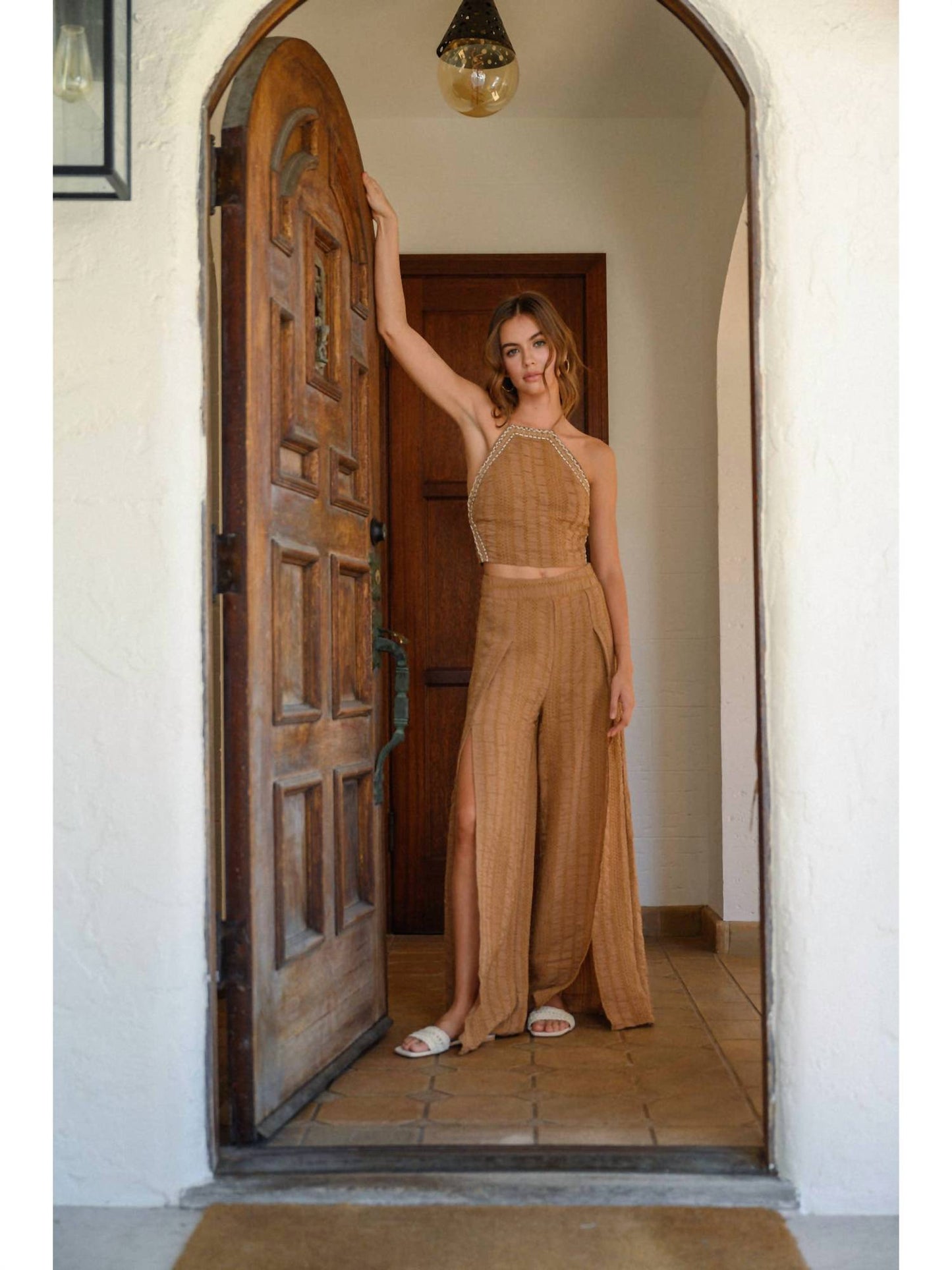 Miou Muse - Eyelet Slit Wide Leg Pant