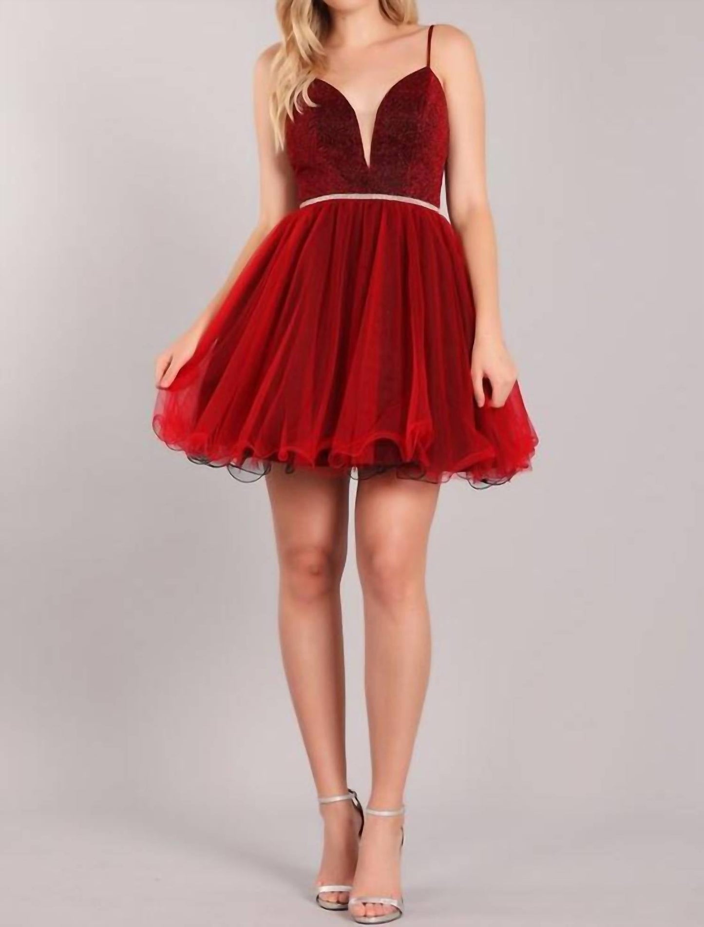 My Fashion - Women's Short Dress With Rhinestone Belt