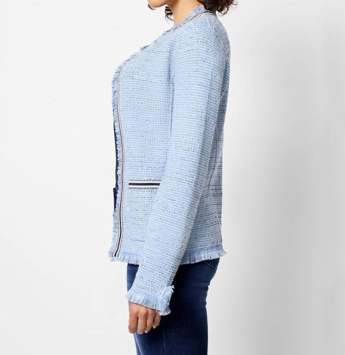 Nzt By Nic+Zoe - Indigo Fringe Mix Knit Jacket