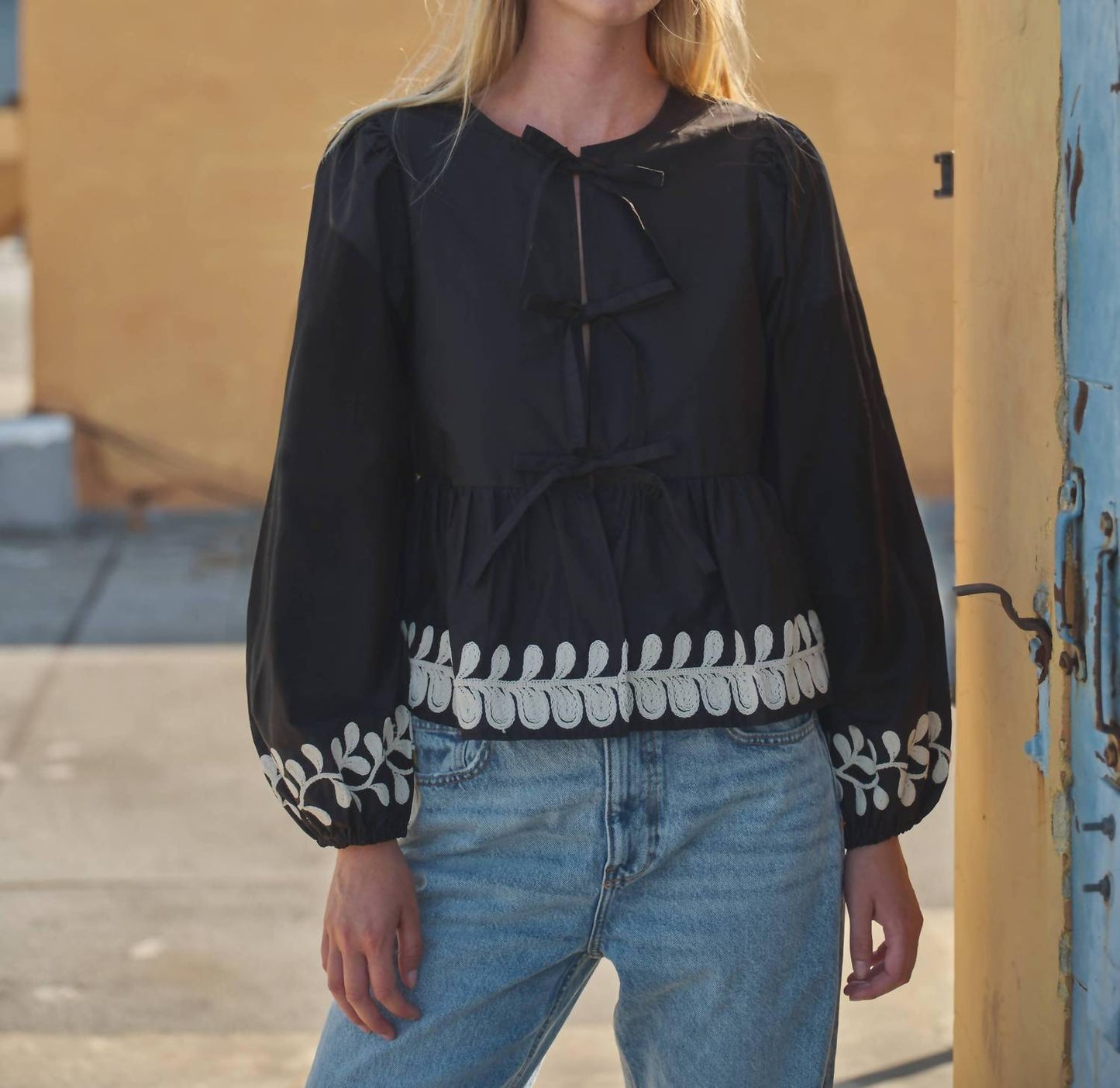 Aaron & Amber - Embroidered Peplum Blouse