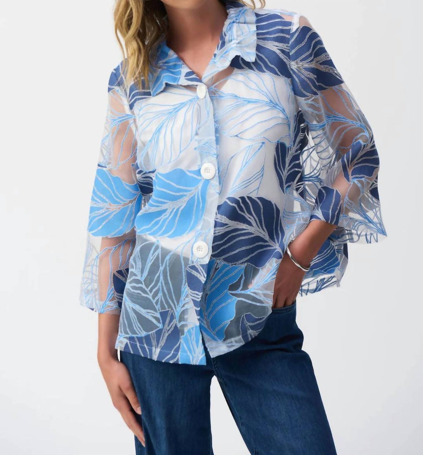 Joseph Ribkoff - Novelty Leaf Print Trapeze Jacket