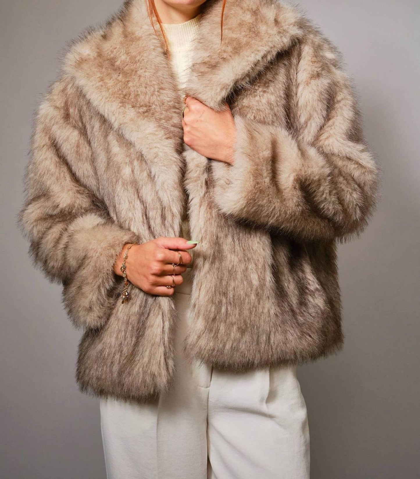 Blue B - Women's Two Tone Faux Fur Jacket