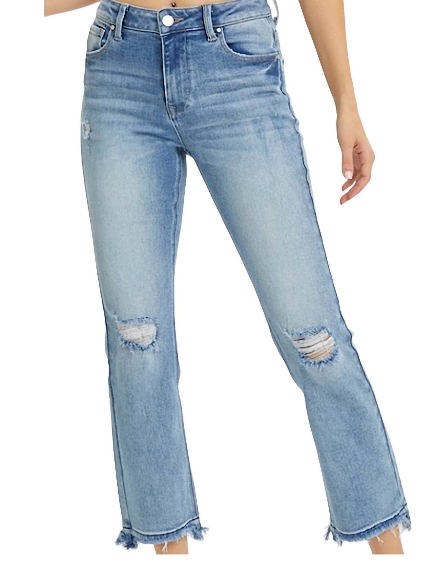 Risen - High Rise Distressed Straight Jeans