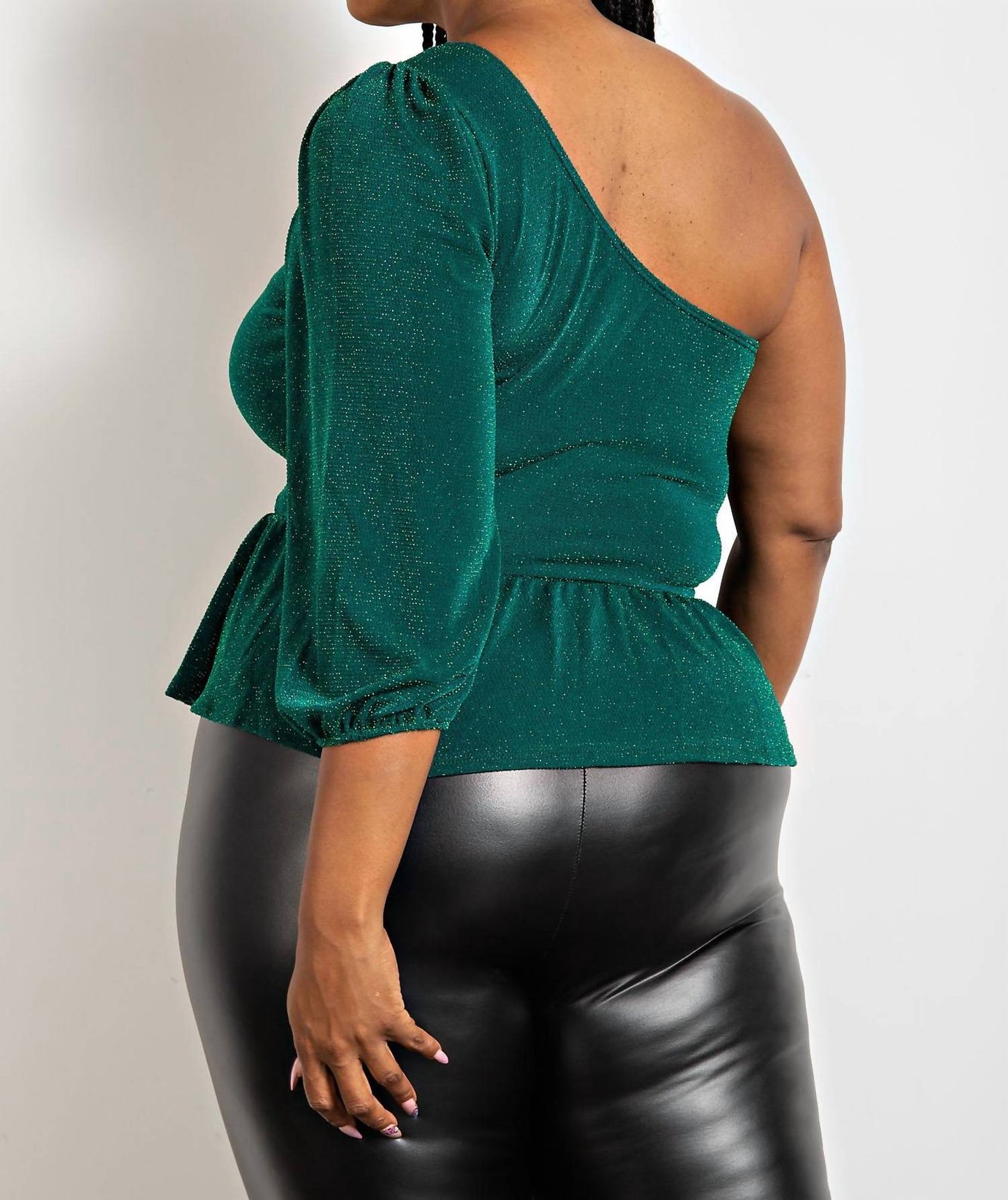 The Curve La - Plus Size One Shoulder Peplum Top With Tie