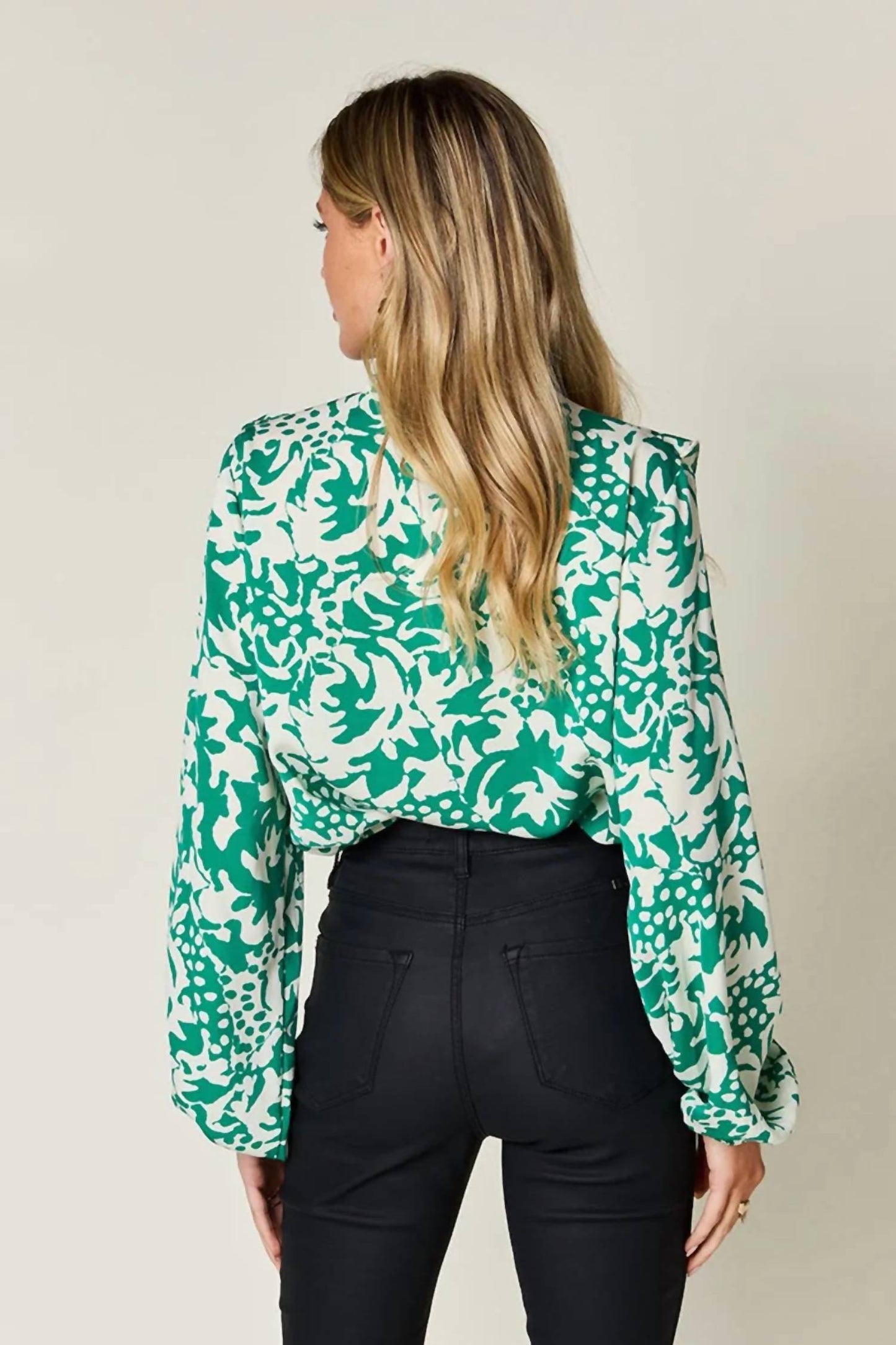 Double Take - Full Size Printed Ruffle Trim Balloon Sleeve Shirt