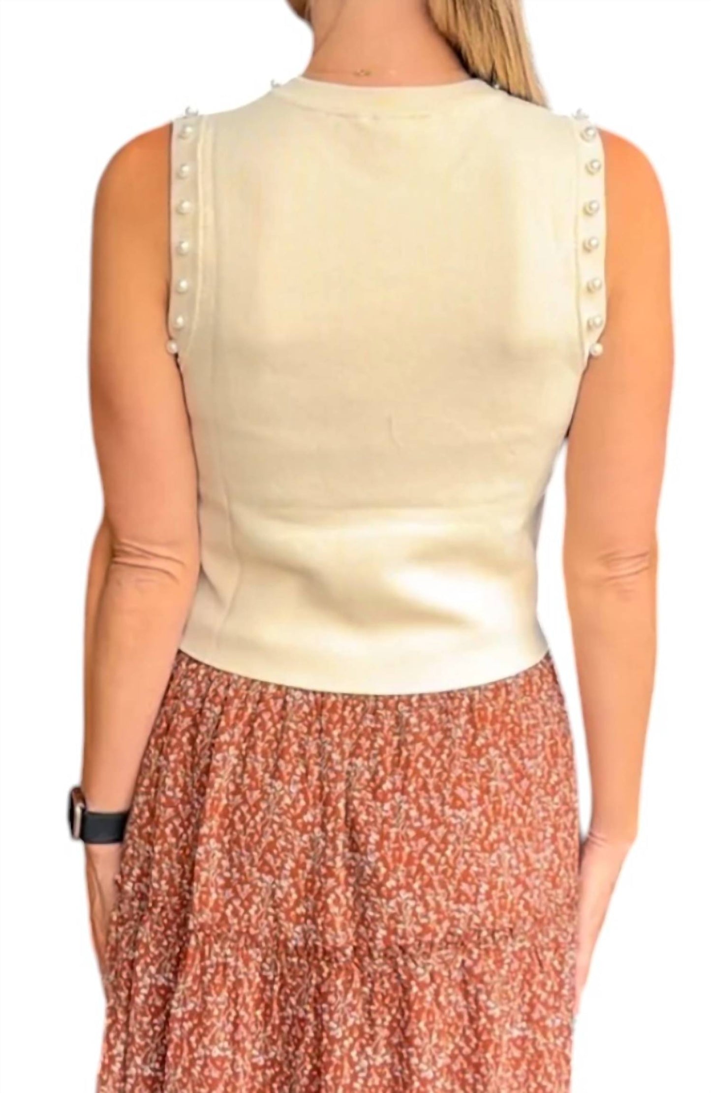 Entro - Pearl Detail Sleeveless Top