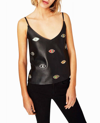 Nicole Miller - Blusa regata com decote em V e enfeite de olho grego