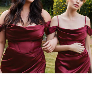 Ladivine - Satin Off The Shoulder Bridesmaids Prom Dress