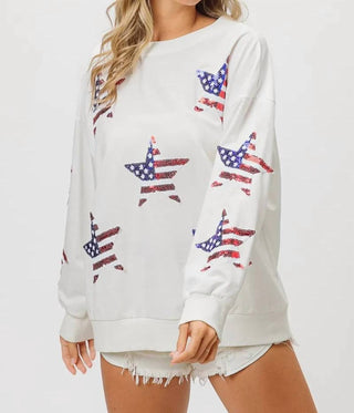 Trendsi - Moletom com estampa de estrela e lantejoulas da bandeira americana BiBi