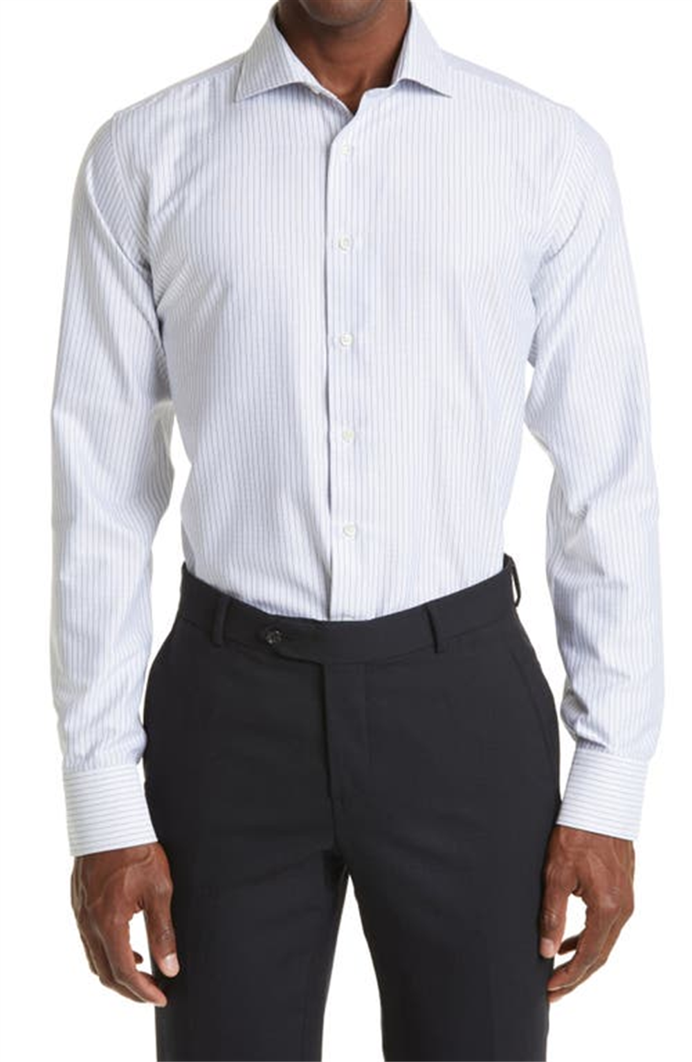 Camisa social listrada impecável Canali, branca, tamanho 18,5