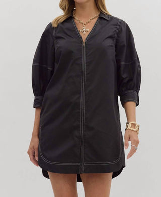 Entro - Zip Lantern Sleeve Mini Dress