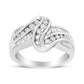 10K White Gold Ring 3/4 Cttw Round and Baguette-Cut Diamond Bypass Ring (H-I Color, I2-I3 Clarity) - Size 6