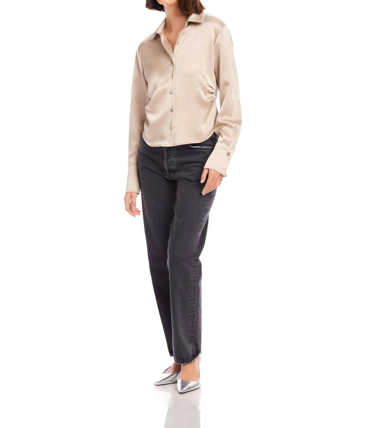Fifteen Twenty - Tawnie Side-pleat Satin Shirt